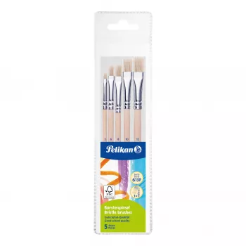 Pelikan Starter-Pinselset, 5 Borstenpinsel mit Holzgriffen, verschiedene Größen, transparente Aufbewahrungsbox 300008263