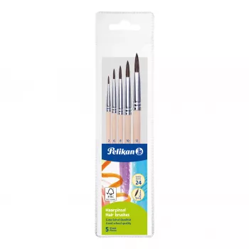 Pelikan Starter-Pinselset, 5-teiliges Set mit Pinseln aus Naturhaar und Holzgriffen, im Klarsichtetui 300008264