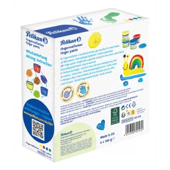 Pelikan Fingerfarbe Grundfarben, 4er-Pack wasserbasiert, dermatologisch getestet, leicht zu reinigen – 1 Stück (701570)