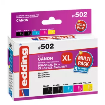 Edding EDD-502 E Kompatible Tintenpatronen Multi-Pack für Canon PGI-550PGBK XL, CLI-551 C/M/Y XL (Schwarz, Cyan, Magenta, Gelb)