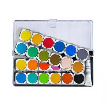 Faber-Castell Eberhard Faber Winner Deckfarbkasten, 24 leuchtende Farben, transparenter abnehmbarer Deckel dient als Mischpalette 578324