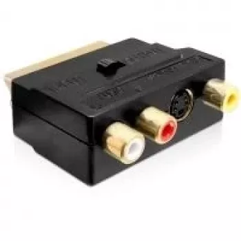 Wentronic Goobay SCART Adapter, SCART Stecker auf 3 RCA Buchse + 4-Pin Mini-DIN Buchse, Schwarz 50499