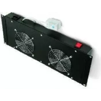 TRITON RAB-CH-X21-S 19-Zoll 4U Rack-Lüftereinheit mit 2 Silent-Lüftern, horizontalem Luftstrom, Thermostat, Schwarz
