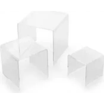 DEFLECTO Quadratisches Display-Riser-Set, Transparentes Acryl, 3 Teile, Polierte Kanten, Stapelbar, Kristallklar (DB-S3-6)