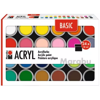Marabu Acrylfarbe Set BASIC, 24 x 18 ml, hohe Pigmentierung, sehr hohe Lichtbeständigkeit 1210000000215