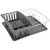 Metaltex Aquatex PLUS Geschirrabtropfständer mit Abtropfschale und Besteckhalter, Silber/Anthrazit 325026068