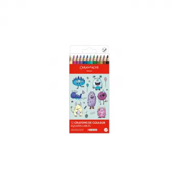 Caran d'Ache Swisscolor Kawaii Monsters wasserlösliche Buntstifte, 12er-Set, sechskantiges Zedernholz 1285.801