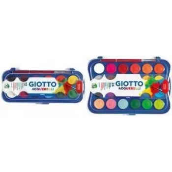 GIOTTO Deckfarbkasten, 12 Farben, 30 mm Näpfe, Hohe Deckkraft, Kunststoffetui, Inklusive Pinsel (F351200)