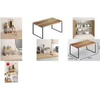 Metaltex York Lava Gewürzregal, 1 Etage, geöltes Akazienholz-Regalbrett, rutschfeste Füße, Dunkelgrau 350808000