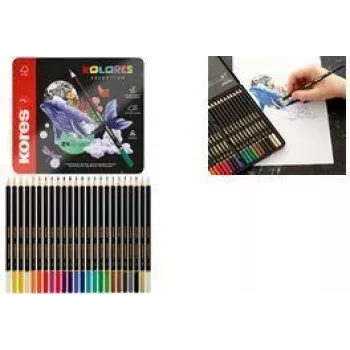 Kores KOLORES SELECTION Dreieckige Buntstifte, 24 verschiedene Farben, Lindenholz, vollständig verleimte Mine, bruchfest, ergonomisch BB93325