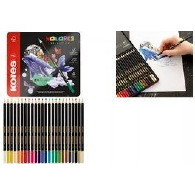 Kores KOLORES SELECTION Dreieckige Buntstifte, 24 verschiedene Farben, Lindenholz, vollständig verleimte Mine, bruchfest, ergonomisch BB93325