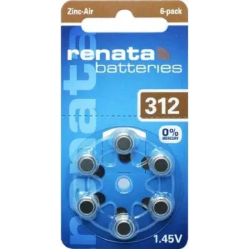 Renata ZA312 Zink-Luft Hörgerätebatterie PR41 165 mAh 1,4 V 6er-Pack ZA312.DP6 0HG