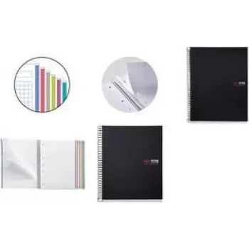 MIQUELRIUS Collegeblock Notizbuch THE ORIGINAL, DIN A5, kariert, Schwarz, 150 Blatt, 70 g/m², Doppelspiralbindung, mikroperforiert, 4-fach gelocht MR2827