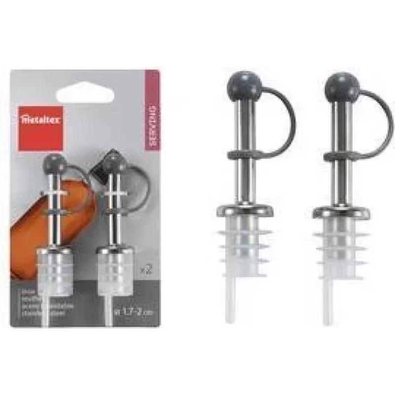 Metaltex Edelstahl Flaschenausgießer, 2-teiliges Set mit PE-Stopfen, kontrolliertes Ausgießen für Öl, Essig, Dressings 257100080