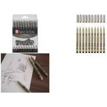SAKURA Pigma Micron Fineliner-Stiftset, 10 Schwarz, Linienbreiten 0,15–0,70 mm, POXSDK10A