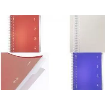 KANGARO Collegeblock 4-in-1, DIN A4, 100 Blatt, liniert, blauer PP-Einband, mit 4 verschiebbaren Trennblättern K-58381