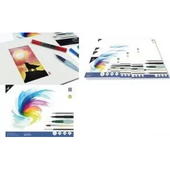 Kangaro K-5304 Aquarellpapierblock DIN A2, 12 Blatt, 300 g/m², Creme Weiß, 3-seitig geleimt