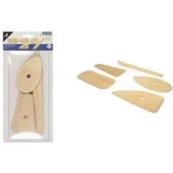 Kangaro Holzspatel-Set für Ton, 5-teilig zum Formen, Schaben und Glätten von Ton oder Porzellan (K-840101)