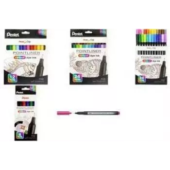 Pentel Arts Pointliner Fineliner-Stift-Set, 0,4 mm, wasserbasierte Tintenfarbe, 12 verschiedene Farben, wiederverwendbare Box (S40-12)