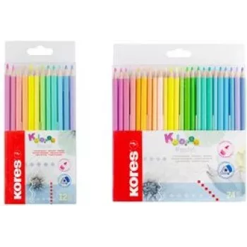 Kores Kolores Pastel Dreieckige Buntstifte, 12 verschiedene Pastellfarben, 3 mm Mine, Hohe Pigmentierung, Kartonetui BB93311