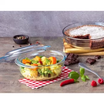 Pyrex Essentials 3L runder Glasbehälter mit Deckel, Borosilikatglas, Ø22cm