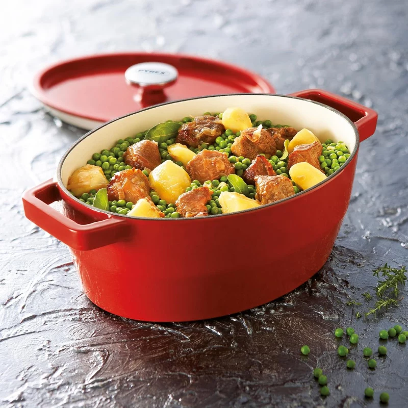 Pyrex Gusseisen-Bräter oval 5,8L Rot 33x25cm