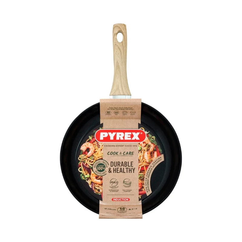 PYREX Panna Cook&Care Ø28cm Bratpfanne, Aluminium, Titanium 2X Antihaft, Thermo-Signal, Induktion, Schwarz