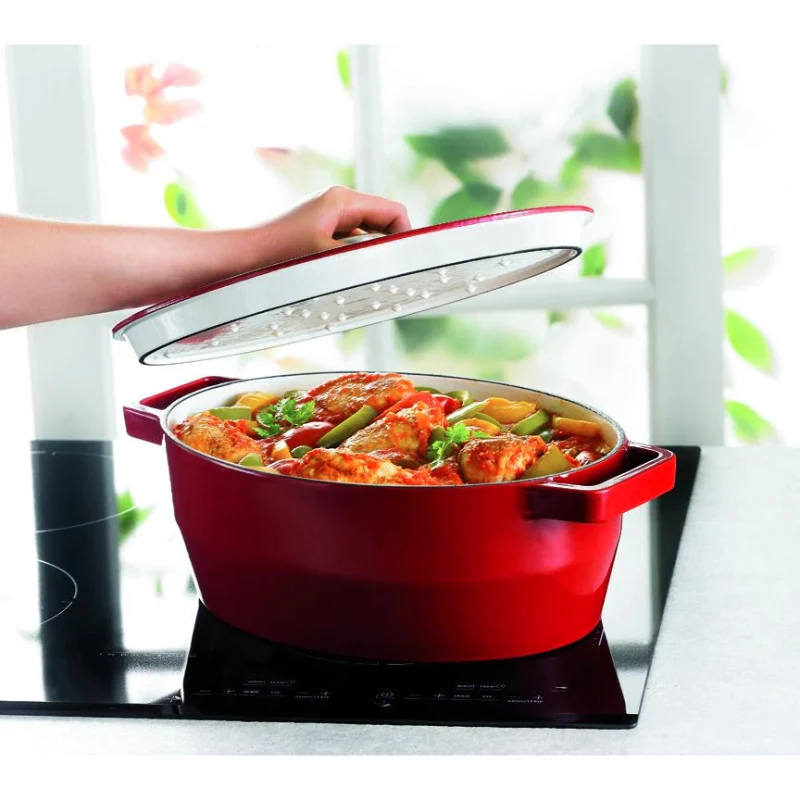 Pyrex Gusseisen-Bräter oval 3,8L Rot 29x21cm