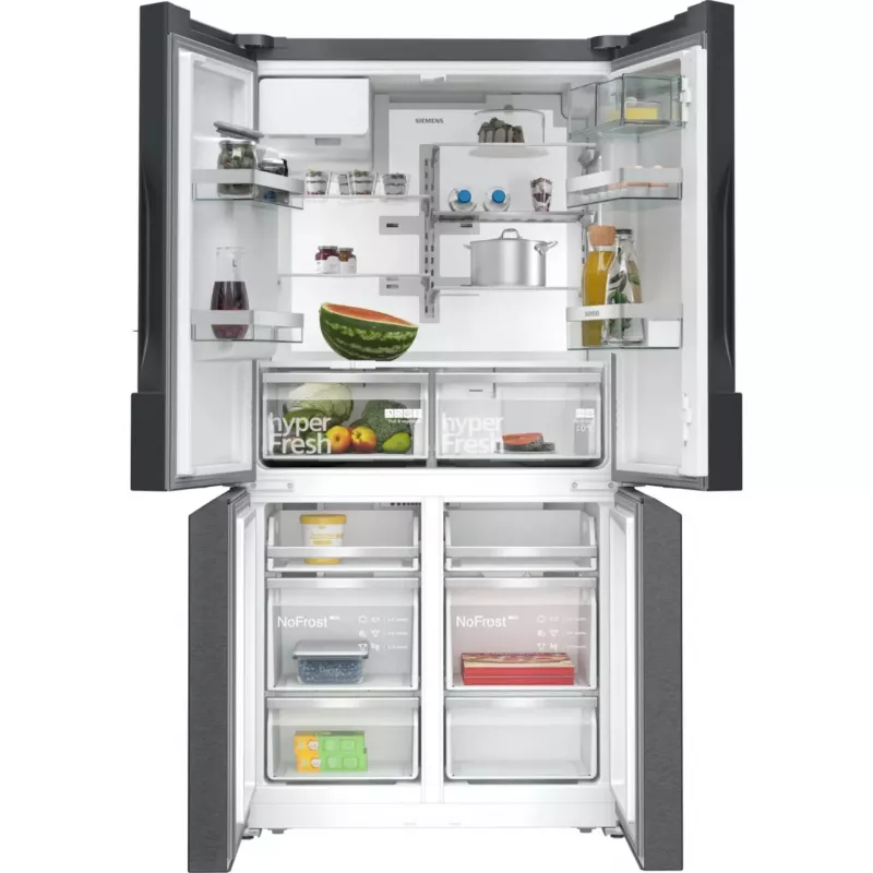 Siemens KF96DPXEA iQ700 French Door Side-by-Side Kühl-Gefrierkombination mit Wasser- und Eisspender, 183 cm, Energieeffizienzklasse E, Edelstahl