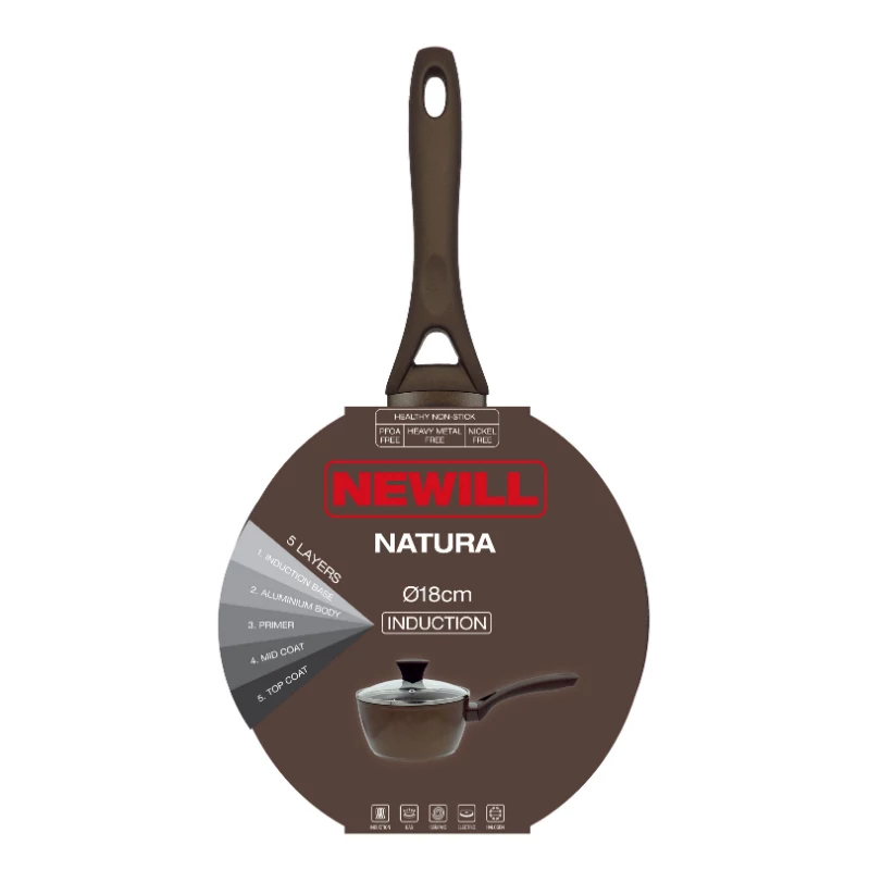 NEWILL Natura Soßentopf mit Glasdeckel 18 cm Induktion Braun