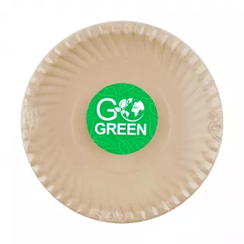 GOGREEN Kompostierbare Teller aus Zuckerrohr mit Go Green Muster Ø23cm 10 Stück