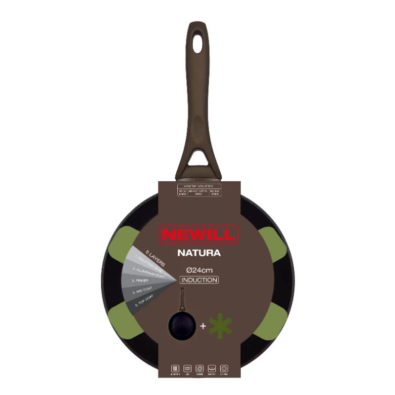 NEWILL Natura 24 cm Induktions-Bratpfanne mit Schutzrand, Braun