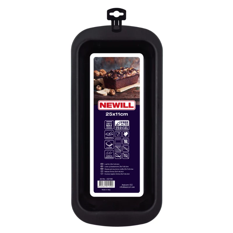 NEWILL Kastenbackform 25x11x6,4 cm Schwarz Antihaft-Backform aus Kohlenstoffstahl