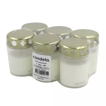 CANDELA Grabkerzen mit Deckeln, 6er-Set, ~20h Brenndauer, Weiß