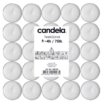 CANDELA Teelichter 75 Stk. – Weiße unparfümierte Paraffin-Teelichter in Aluminiumbechern, 3,5-4h Brenndauer