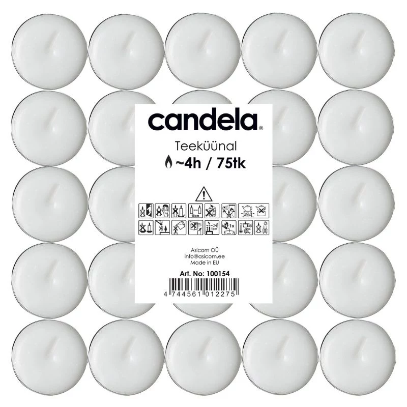 CANDELA Teelichter 75 Stk. – Weiße unparfümierte Paraffin-Teelichter in Aluminiumbechern, 3,5-4h Brenndauer