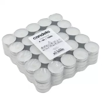 CANDELA Teelichter 100 Stk., Weiß, Ungeduftet, 4 Std. Brenndauer