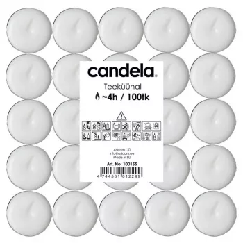 CANDELA Teelichter 100 Stk., Weiß, Ungeduftet, 4 Std. Brenndauer