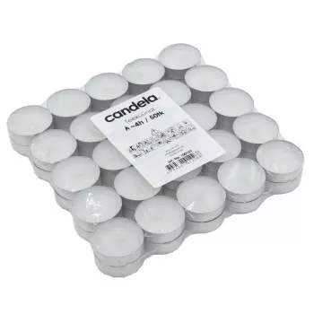 CANDELA Teelichter 50 Stk., Weiß, Duftfrei, 4 Std. Brenndauer, Aluminiumbecher
