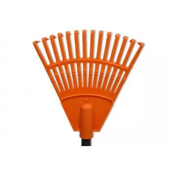 HORTUS Kleiner Handrechen mit Griff, Orange, 20 cm Kopf, 14 Zinken