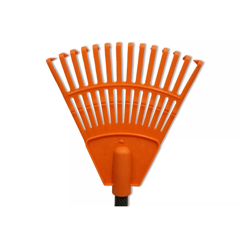 HORTUS Kleiner Handrechen mit Griff, Orange, 20 cm Kopf, 14 Zinken