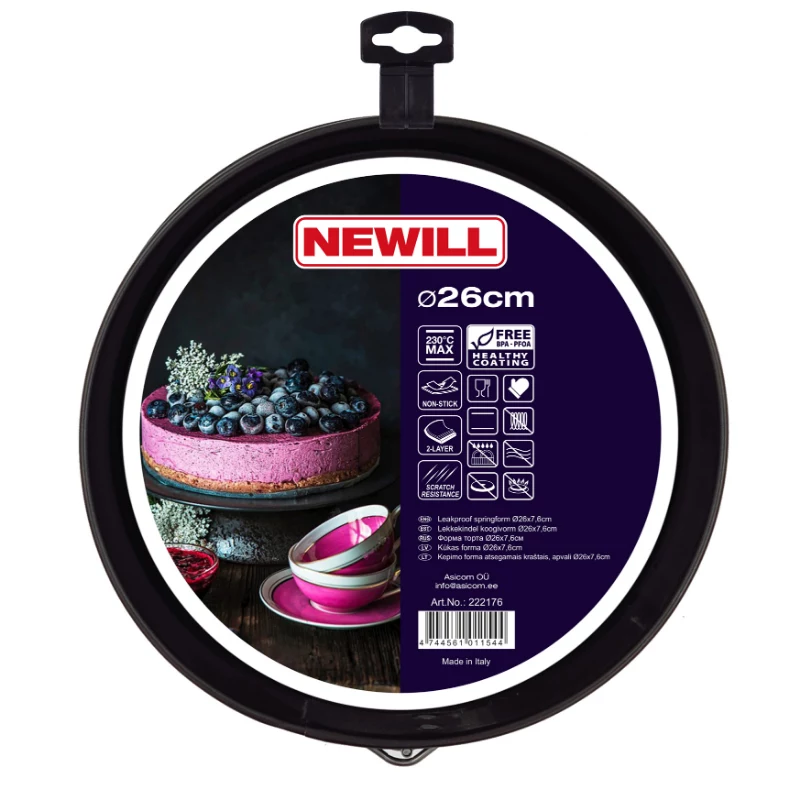 NEWILL Springform Ø26x7,6cm Schwarz Antihaft-Beschichtung Kohlenstoffstahl