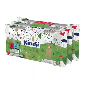 Kindii Natural Balance Baby Feuchttücher Set 3x60 Stück - Parfümfrei, Hypoallergen, Alkoholfrei