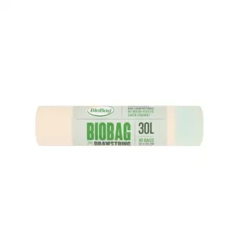 BioBag kompostierbare Müllbeutel mit Zugband 30L, 10 Stück pro Rolle, 50x60 cm, Grün