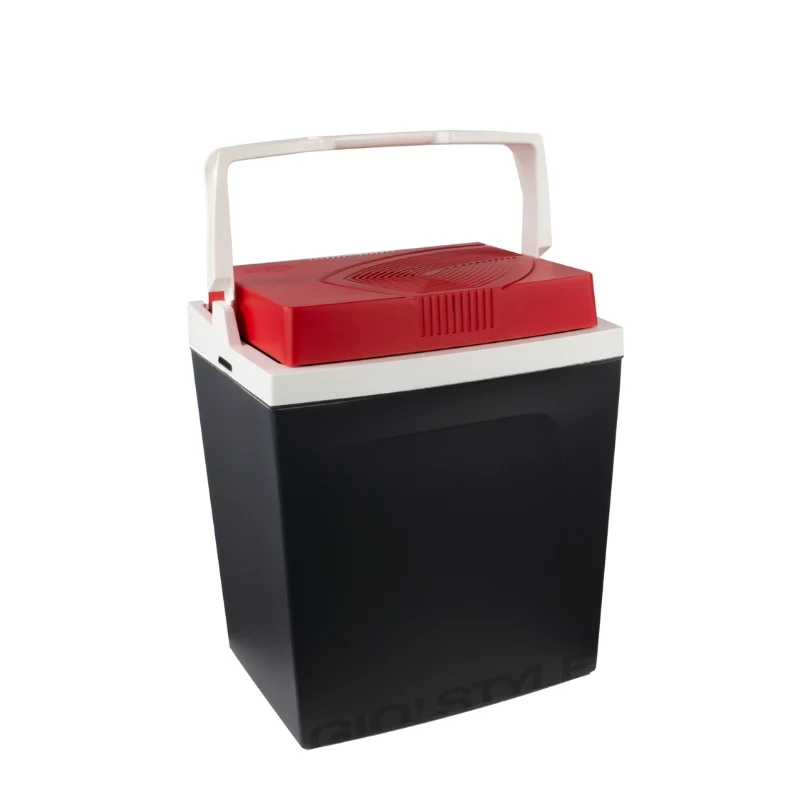 GIOSTYLE Brio 26 Elektrische Kühlbox 12/230V 26L Dunkelgrau mit Rot/Blauen Akzenten