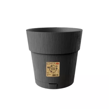 STEFANPLAST Ethica Runder Blumentopf mit Untersetzer, 25 cm, Grau, Recyclingkunststoff