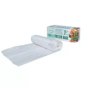 BioBag 6L kompostierbare Gefrierbeutel für Lebensmittel, 20 perforierte Beutel pro Rolle, 24 x 50 cm, 18 Mikron, transparent