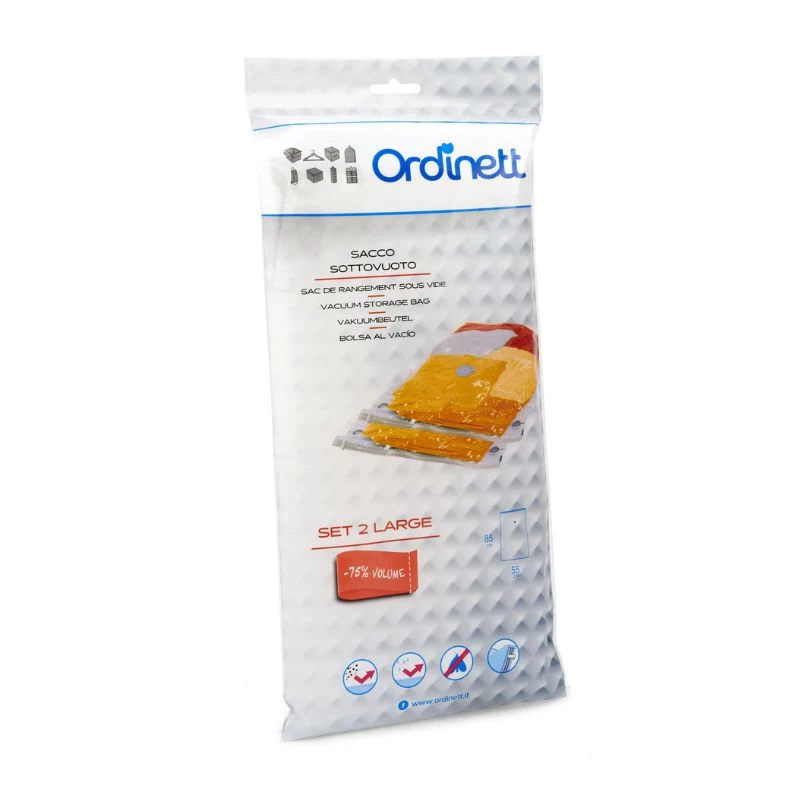 ORDINETT Vakuumbeutel 2er-Pack, Ordispace 55x85 cm, Transparent, PA+PE, Doppelverschluss-Reißverschluss, Wiederverwendbar, Platzersparnis bis zu 75%