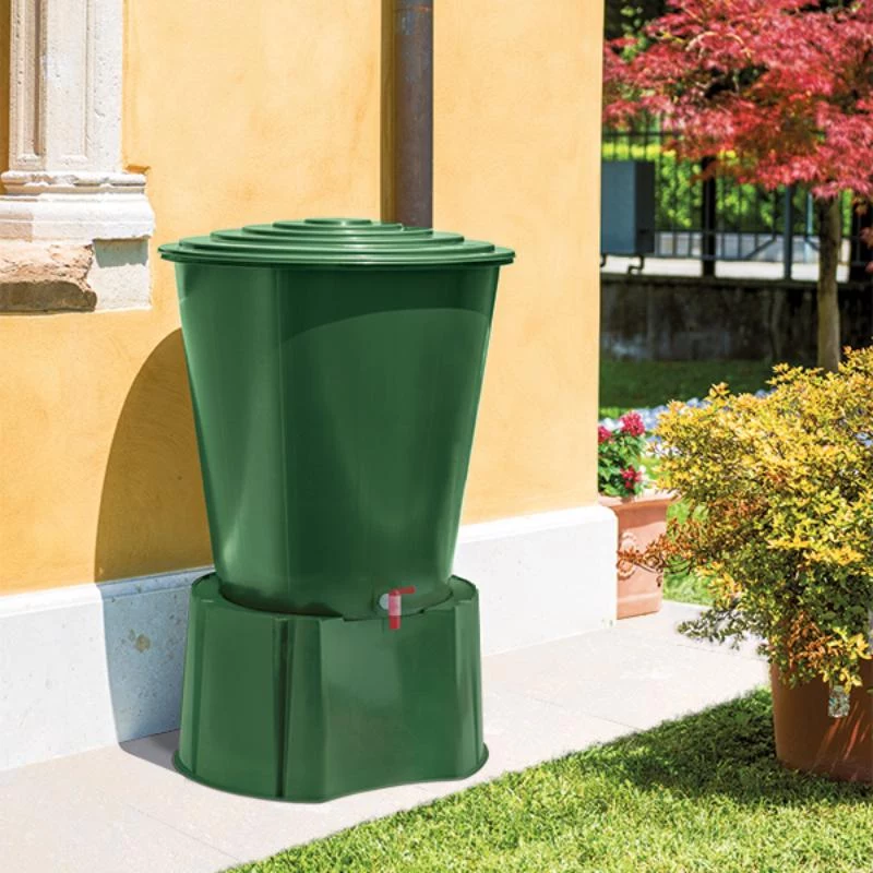 STEFANPLAST Regenwassertonne 310L mit Deckel und Hahn, Grün, Ø80x97cm
