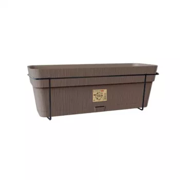STEFANPLAST Balkonset mit automatischem Bewässerungssystem und Metallhalterung 50x18x17cm Braun